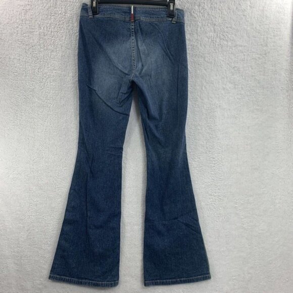 Tommy Hilfiger Denim - Vtg Y2K Tommy Hilfiger Flare Jeans Low Rise Blue Jr Sz 3 Button Leg Bare back